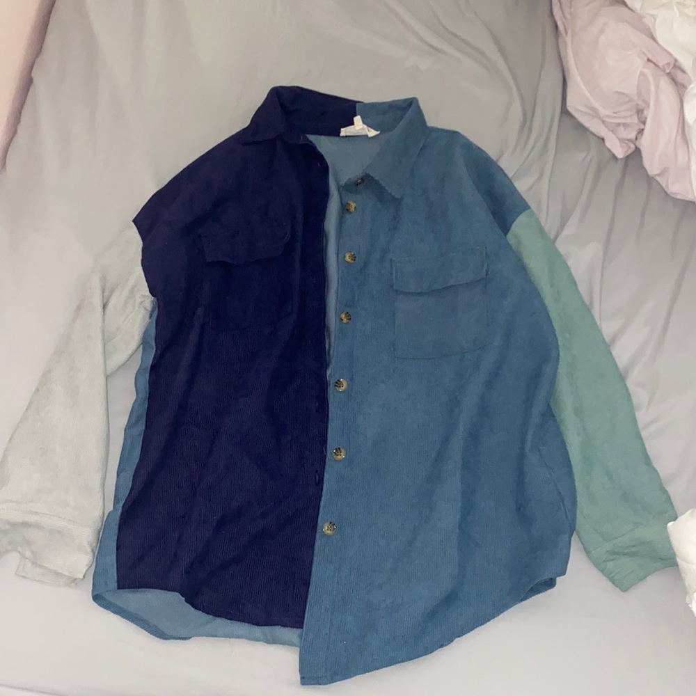 Blue Color Block Shacket - Picture 1 of 11